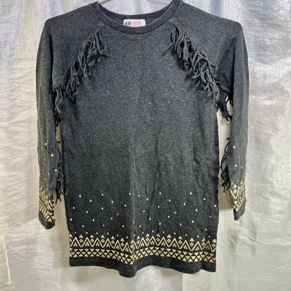 H&M Gold Accent and Gray LS Sweater Dress Girls Size 8-10Y